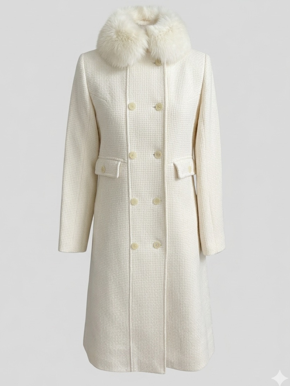 Andrew Marc vintage cream wool fox fur collar walker winter coat coastal grandma